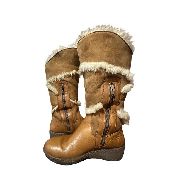 Born Women's Shearling Cognac Brown Suede Leather Mid Calf Boots US 8 EU 39 Zip - Picture 6 of 9